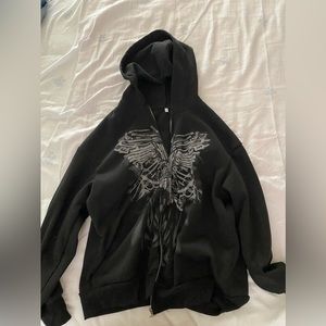 Y2k angel wings black zip up hoodie